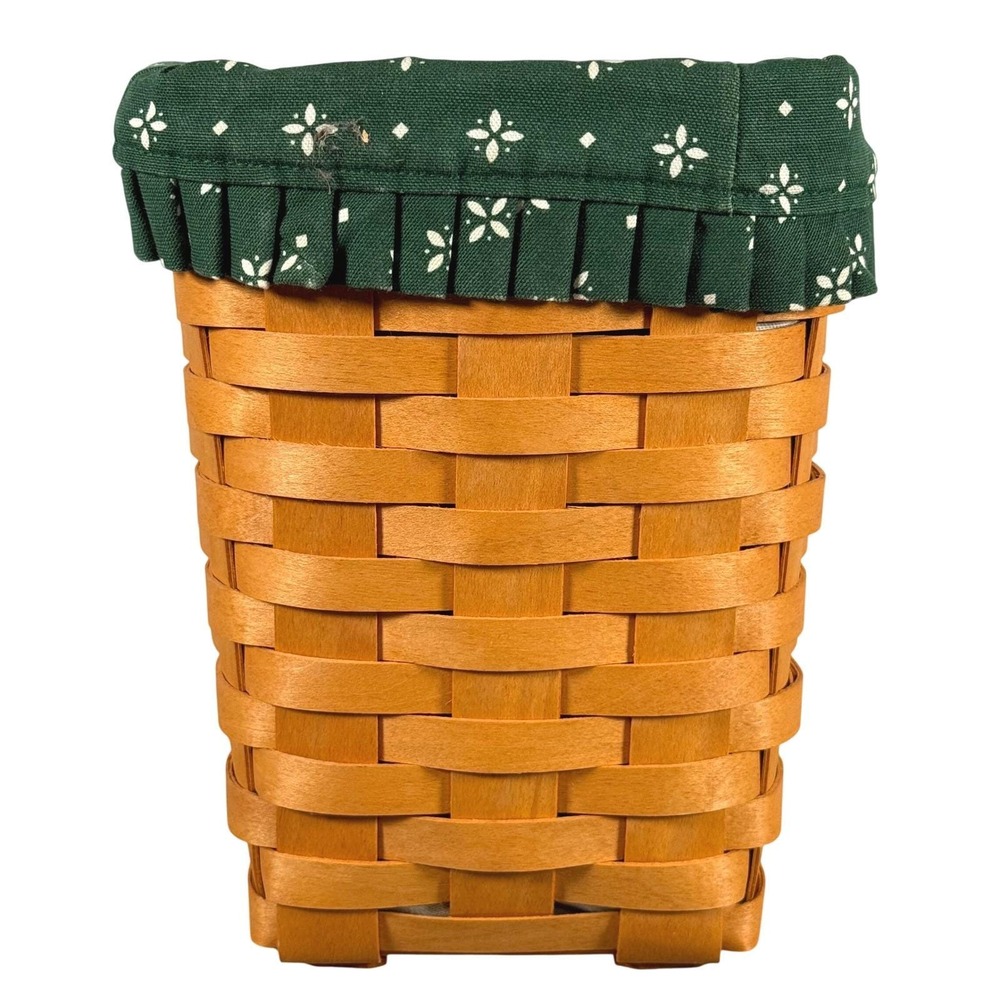 Longaberger Medium Spoon Basket Green Floral Liner & Protector 2002 USA Woven